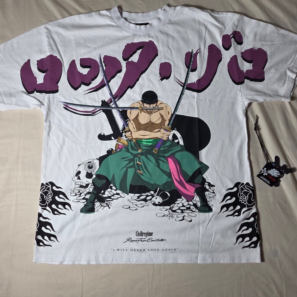 Civil Regime x One Piece Zoro "I Will Never Lose Again" Shirt Size L NWT